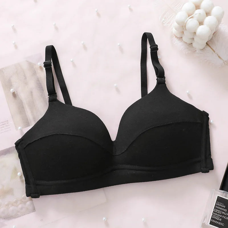 Women's Comfort Modal Wireless Bra Breathable Everyday T-Shirt Bra with Button Decoration Seamless and Knitted Push-up Style