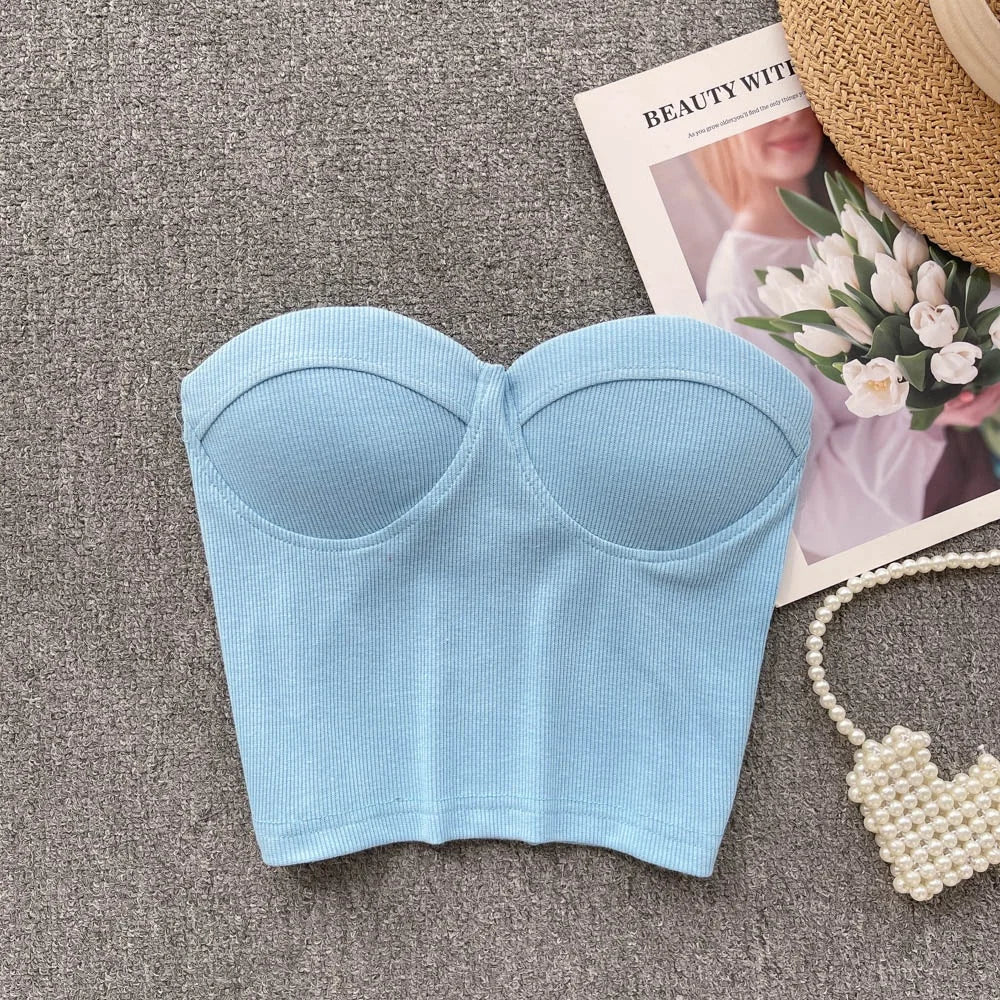 2024 Summer Sexy Crop Top Women Sleeveless Strapless Solid American Style Cami Tank Top Girls Bustier Corset Shirt Top Wholesale