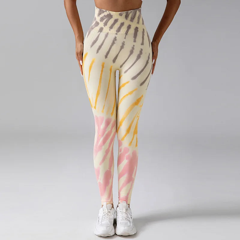 Hot Wholesales High Waist Scrunch Butt Lift Workout Tie Dye Tight Yoga Pants Ruched Booty Sport Seamless Yoga Leggings for Women