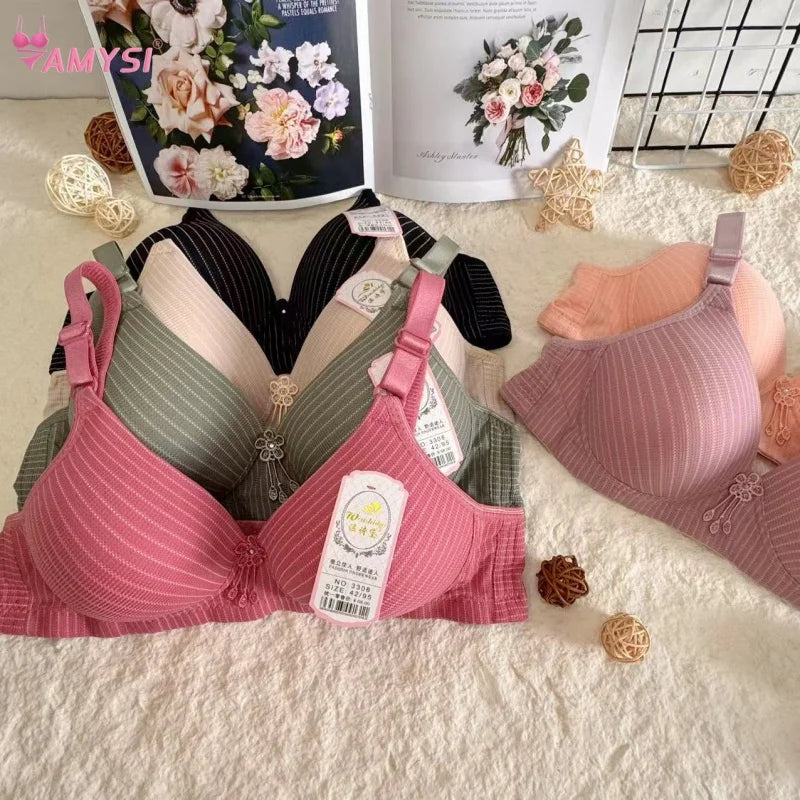 3308# High Quality 36-42 Women's Summer Brassiere Fashion Striped Wireless Brassiere Adjustable Cotton Convertible Straps Bra