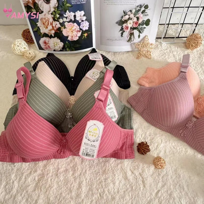 3308# High Quality 36-42 Women's Summer Brassiere Fashion Striped Wireless Brassiere Adjustable Cotton Convertible Straps Bra