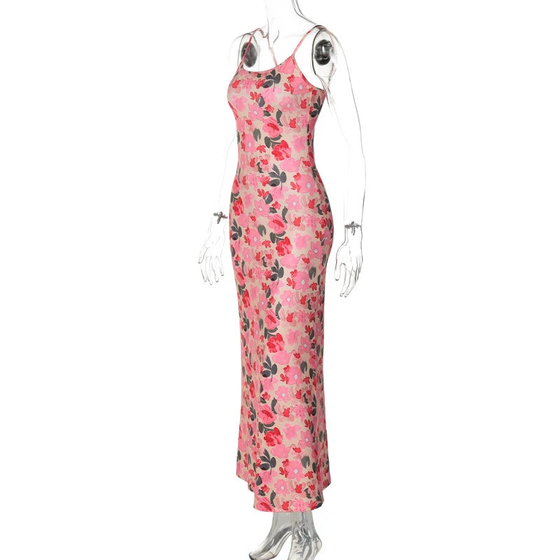 Enyami Women's Summer New Slimming Slim Sexy Backless Sleeveless Printed Sling Flower Women Dress
