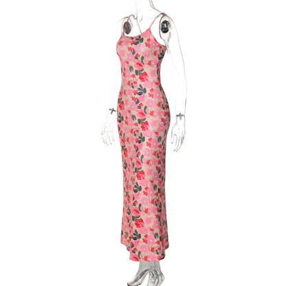 Enyami Women's Summer New Slimming Slim Sexy Backless Sleeveless Printed Sling Flower Women Dress