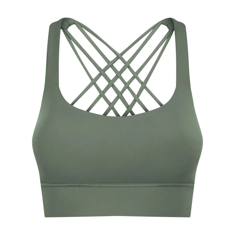 New Sexy Cross Strap Backless Plus Size Sports Bra Womens Gym Set with Seamless Thick Yoga Bra Printed Pattern Low Shipping Cost