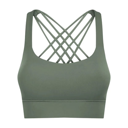 New Sexy Cross Strap Backless Plus Size Sports Bra Womens Gym Set with Seamless Thick Yoga Bra Printed Pattern Low Shipping Cost