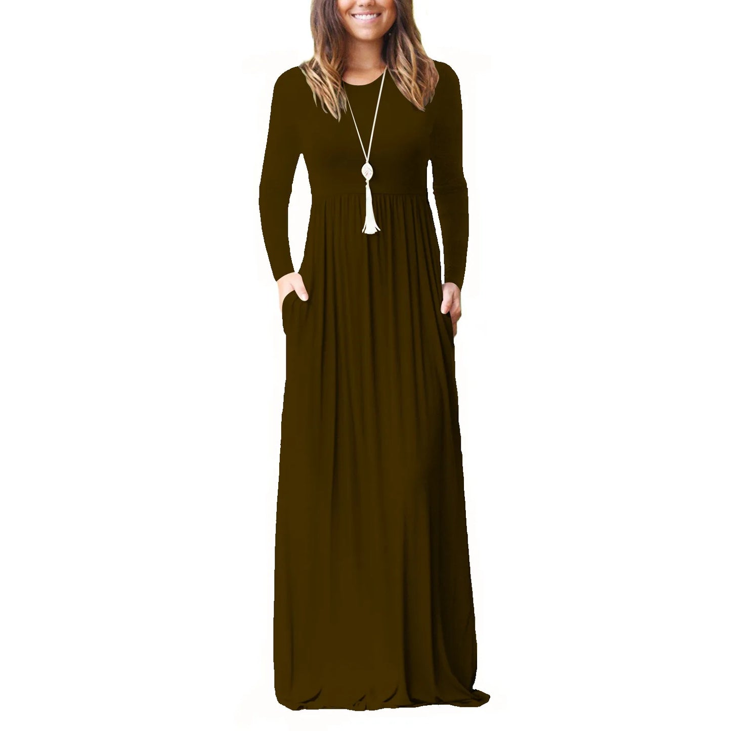 Female Solid Long Boho Dress Lady Beach Summer Sundrss Maxi Dress Women's Sleeveless Solid Color Pocket Dress Vestido De Verano