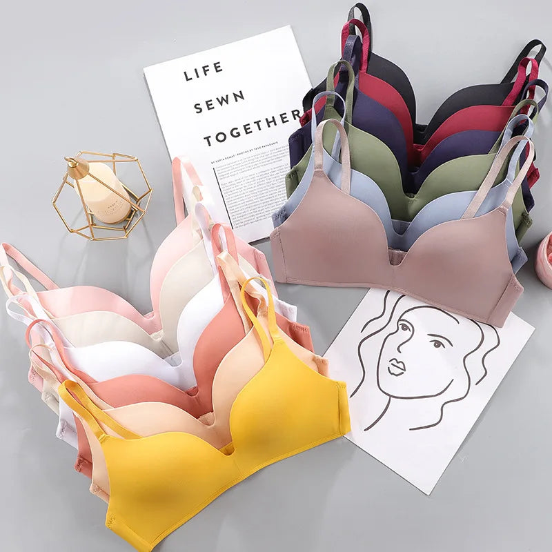 Fashion Girls Cheap Bras Comfortable Padded Wire Free Thin Breathable 3/4 Cup One-Piece Smooth T-Shirt Bra Asian Girls