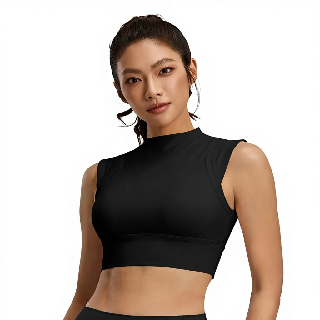 Nylon Spandex Slim Mock Neck Breathable Seamless Quick Dry Yoga Sports Tank Top