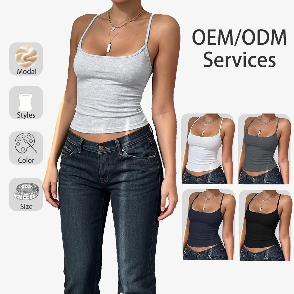 Sweethoney OEM Solid Color Off-Shoulder U-Neck Tank Top Summer Slim Fit Camisole for Women Modal High Elasticity Tank Top