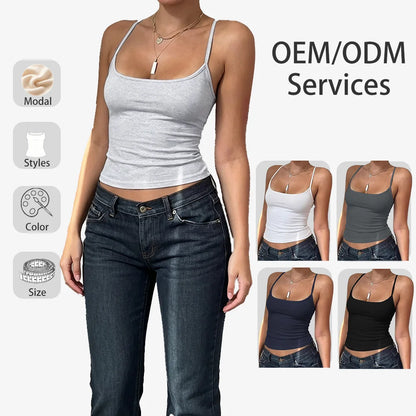 Sweethoney OEM Solid Color Off-Shoulder U-Neck Tank Top Summer Slim Fit Camisole for Women Modal High Elasticity Tank Top