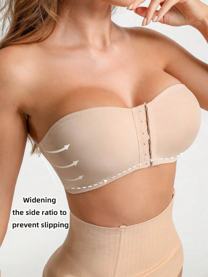 Women's Strapless Bra Women Seamless Invisible Tube Tops One-Piece Push Up Bras Front Button Bra Padding Beauty Back Breathable