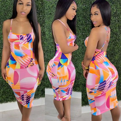 Women's Summer Bodycon Tube Dress Breathable Tie-Dye Sun Beach Color Long Sexy Casual Style