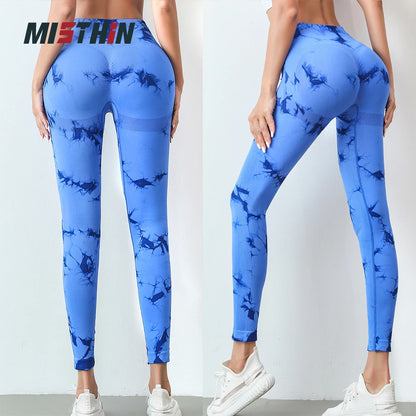 Wholesale High Waisted Seamless Booty Butt Lifting Sexy Workout Tight Women Scrunch Tie Dye Yoga Pants Leggings