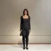 Autumn Hot Selling Long Sleeve Solid Color Fitness Ribbed Strech O-Neck Bodycon Women Jumpsuits