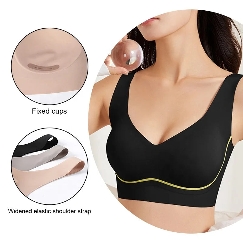 Aiermei Factory New Style Dropshipping Products Anti Droop Bra Seamless Jelly Ice Silk Bra for Women Tank Tops With Built in Bra