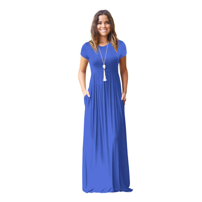 Female Solid Long Boho Dress Lady Beach Summer Sundrss Maxi Dress Women's Sleeveless Solid Color Pocket Dress Vestido De Verano