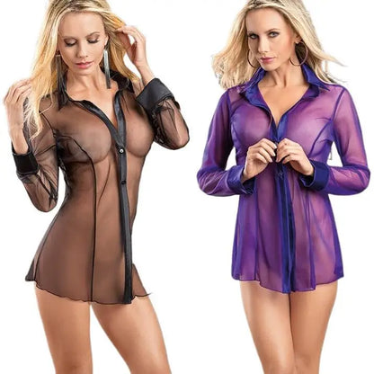 Sexy Underwear Set European and American Foreign Trade Ladies Transparent Lengthened Pajamas High-End Wholesale Retail