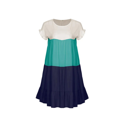 ANSZKTN Spring Summer Pacthwork Hot Selling Color Blocking Short Sleeve Loose Casual Dresses for Women