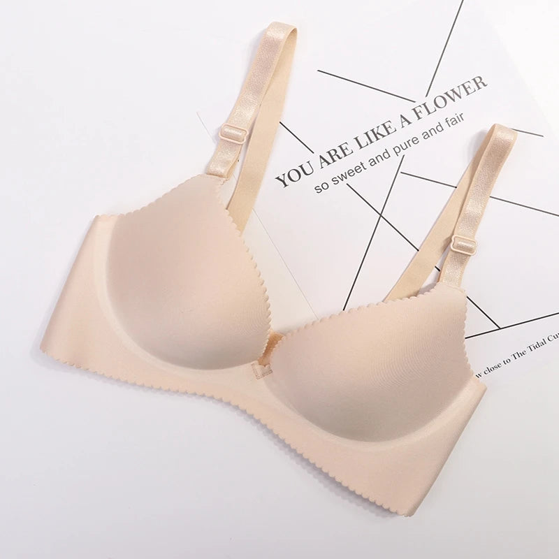 Dropshipping Girls Fashion Simple Solid Color Push up Wireless Plus Size Comfort Women Stylish T-shirt Seamless Bra