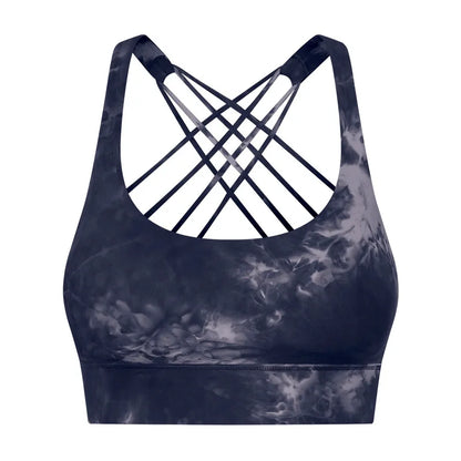 New Sexy Cross Strap Backless Plus Size Sports Bra Womens Gym Set with Seamless Thick Yoga Bra Printed Pattern Low Shipping Cost