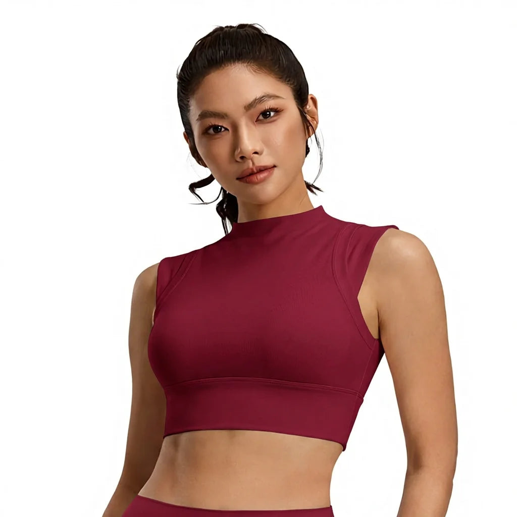 Nylon Spandex Slim Mock Neck Breathable Seamless Quick Dry Yoga Sports Tank Top