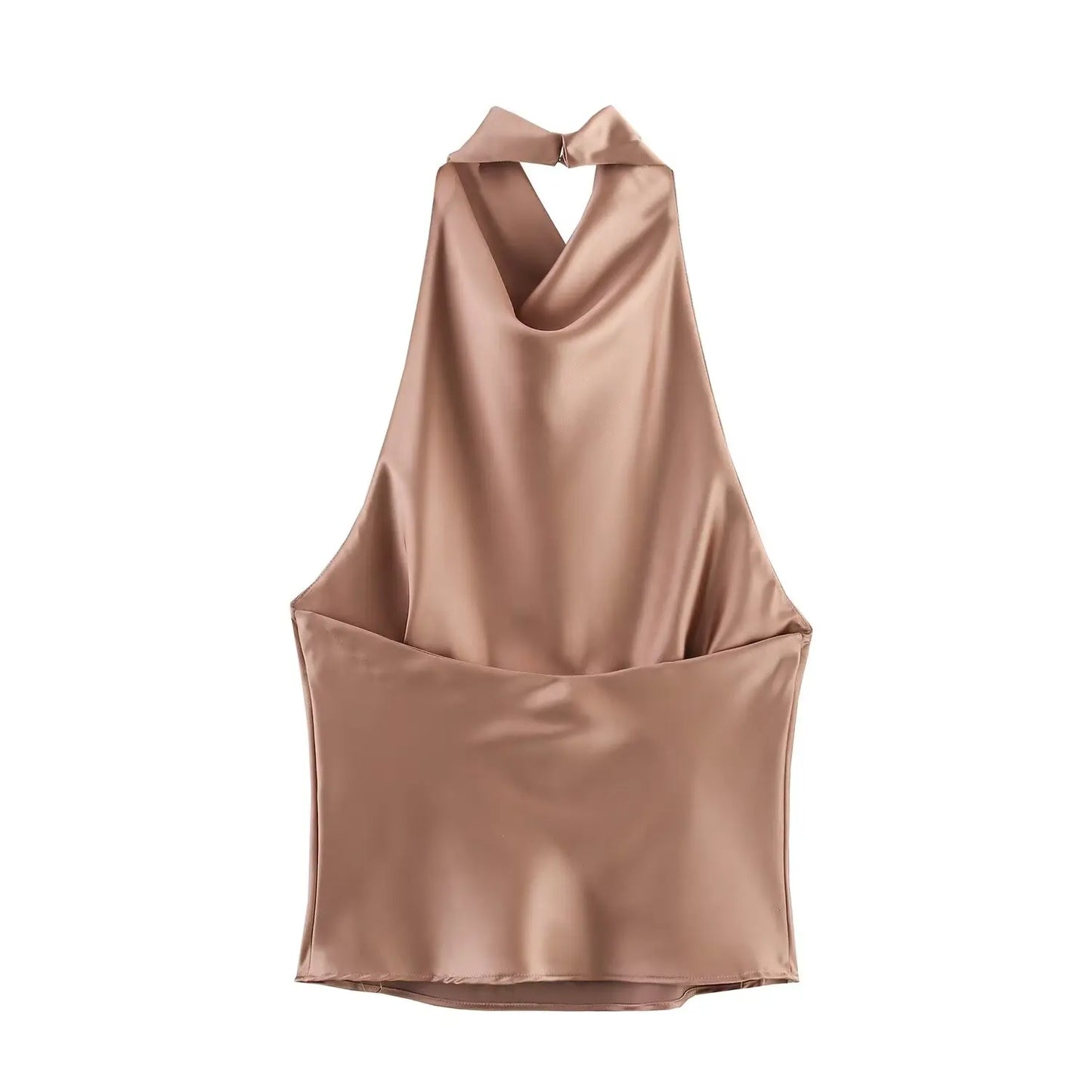 PB&ZA Women 2025 New Fashion Silk Satin Textured Neckband Tank Tops Vintage Backless Female Camis Chic Tops