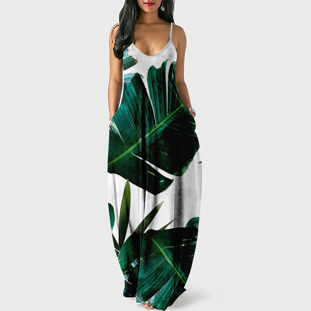 New Arrival Women Summer Clothing Earth Prints Long Maxi Dress Luxury Beachwear Clothes Plus Size 4XL Women's Cami Sun Dresses