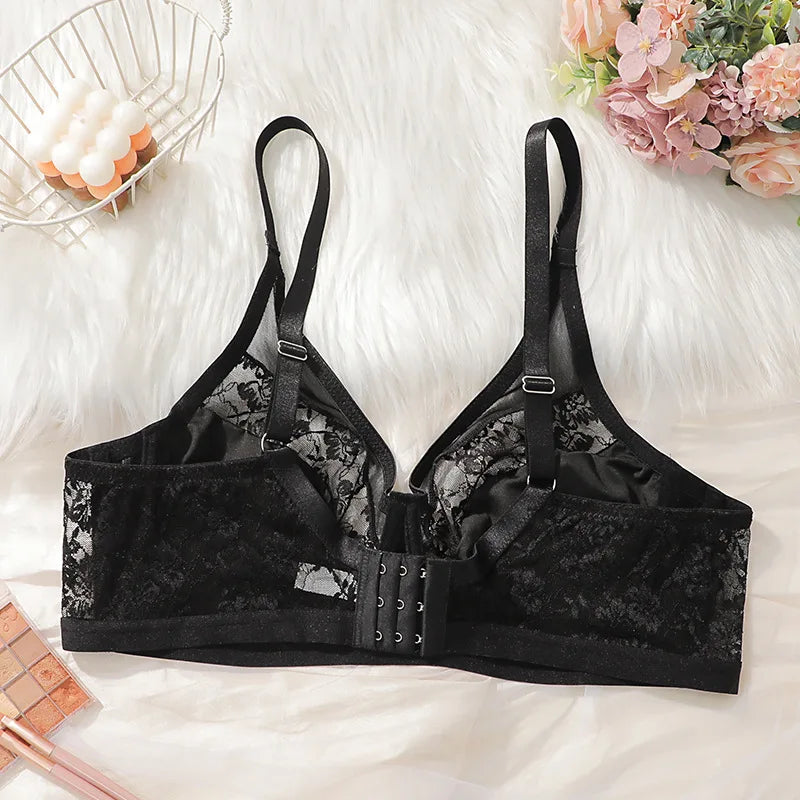 SMOOTH Best Selling Black Lace Spliced Plus Size Bra Underwire Thin Cup Lingerie Factory Wholesale