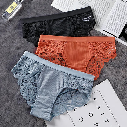 Sexy Lace Transparent Women's Underwear Waist Low Panties Cotton Crotch Briefs for Girls Breathable Seamless Lin