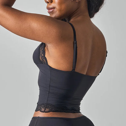 SK1268 Deep V Lace Trim Sleeveless  Cami Top with Nylon Spandex Fabric Mid Stretch Slim Fit Daily Layering Tank