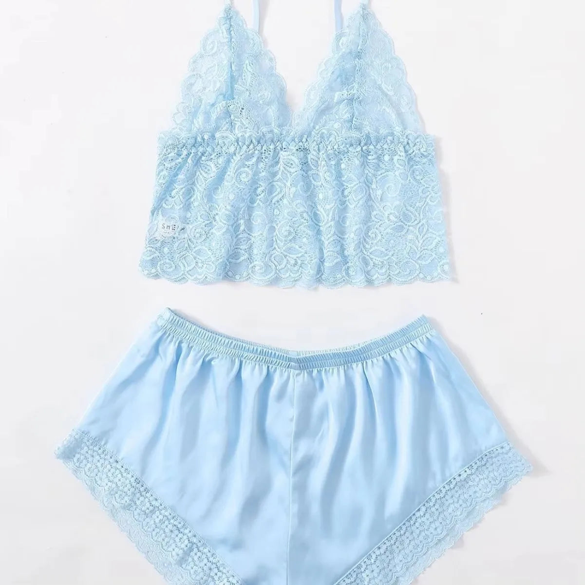 Sexy Sleeveless Collarless Polyester Underwear Women Pure Desire Home Clothes Fashion Comfortable Sling Lace Shorts Pajamas Set