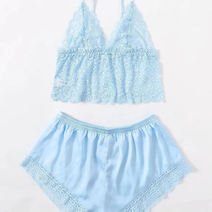 Sexy Sleeveless Collarless Polyester Underwear Women Pure Desire Home Clothes Fashion Comfortable Sling Lace Shorts Pajamas Set