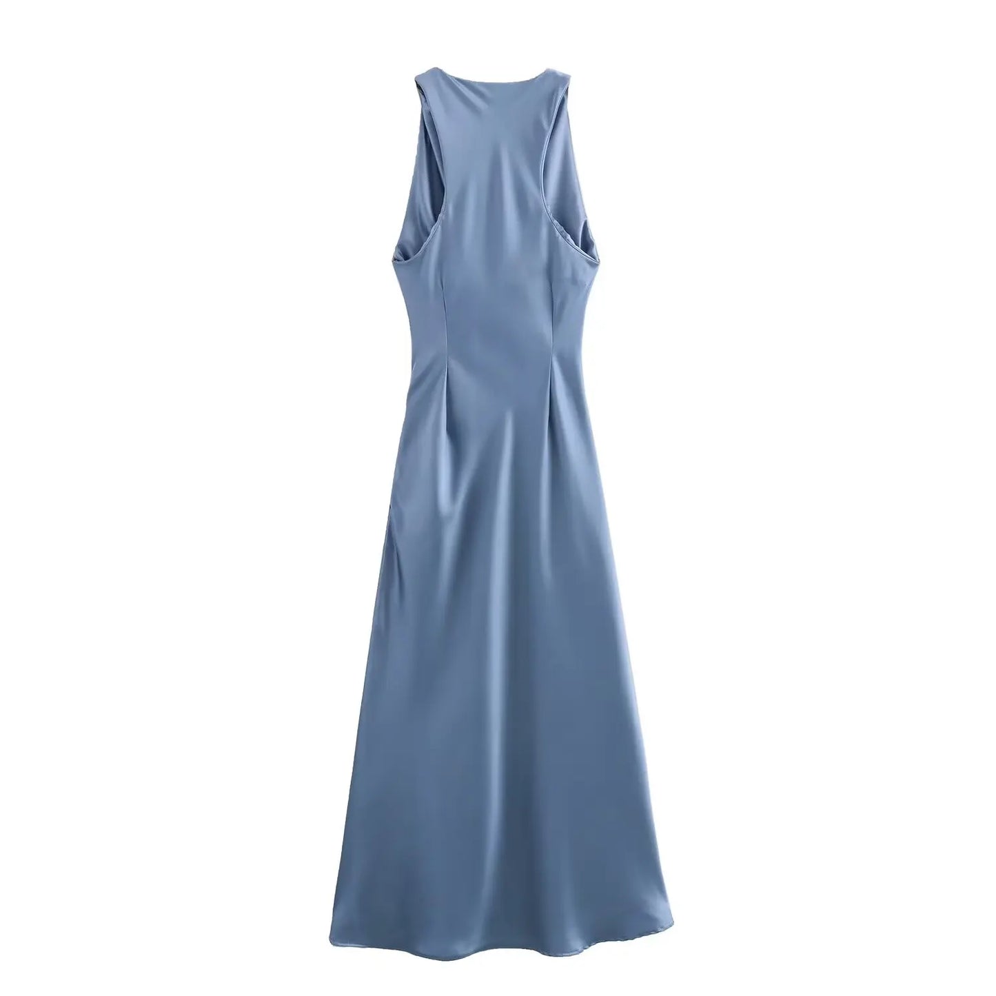 2024  Women's Purple Satin Midi Dress New Sleeveless Slim Pleated Vest Long Skirt Pattern Solid Vestidos Mujer