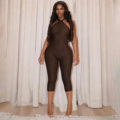 New Fashion Sleeveless Jumpsuits for Women Solid Color Sexy Halter Backless Slimming Jumpsuits Women Rompers
