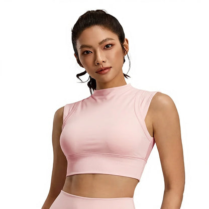 Nylon Spandex Slim Mock Neck Breathable Seamless Quick Dry Yoga Sports Tank Top