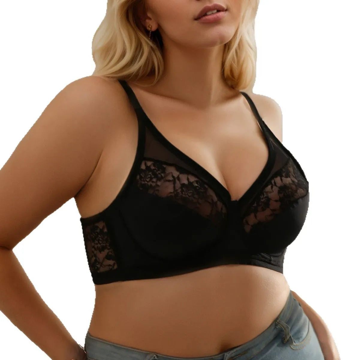 SMOOTH Best Selling Black Lace Spliced Plus Size Bra Underwire Thin Cup Lingerie Factory Wholesale