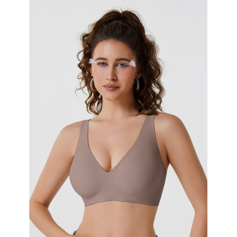 Hot-Selling Cross-Border Solid Bra Deep V Seamless Wireless Everyday Underwear Convertible Straps Nylon Cup Export Foreign