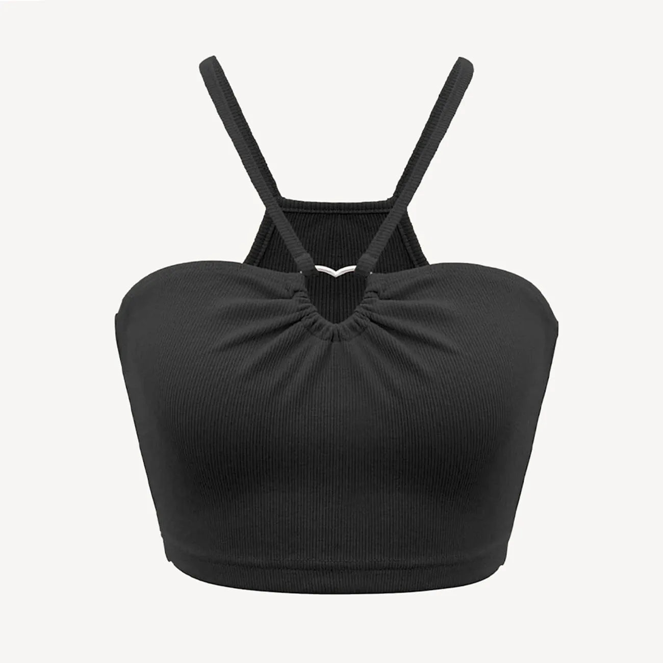 Enyami Women Fashion Hollow Out Heart Ring Slim Fit Sleeveless Sexy Straps Crop Ribbed Basic Knit Cami Tank Top