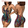 New Fashion XS Tie Dyed Summer Cami Jumpsuits Women V Neck Backless Sleeveless Skinny Sexy Romper Bodysuit