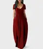 Women's Solid Color Sexy Deep V Neck Suspender Strap Loose Pockets Suspender Skirt