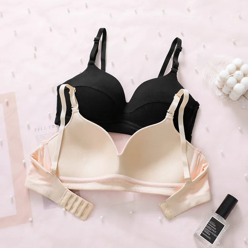 Women's Comfort Modal Wireless Bra Breathable Everyday T-Shirt Bra with Button Decoration Seamless and Knitted Push-up Style