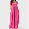 Women's Solid Color Sexy Deep V Neck Suspender Strap Loose Pockets Suspender Skirt