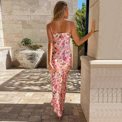 Enyami Women's Summer New Slimming Slim Sexy Backless Sleeveless Printed Sling Flower Women Dress