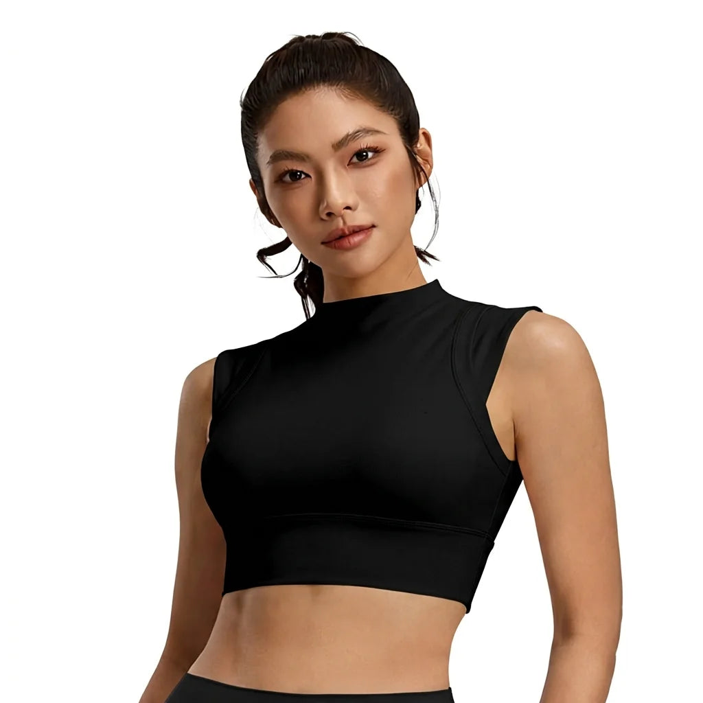 Nylon Spandex Slim Mock Neck Breathable Seamless Quick Dry Yoga Sports Tank Top