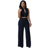 New Single-breasted Sleeveless Lapel High Waist Including Belt Women's Wide-leg Jumpsui