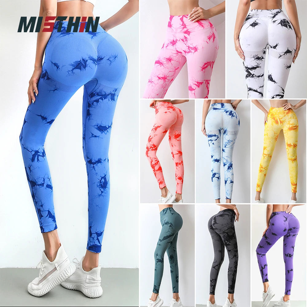 Wholesale High Waisted Seamless Booty Butt Lifting Sexy Workout Tight Women Scrunch Tie Dye Yoga Pants Leggings