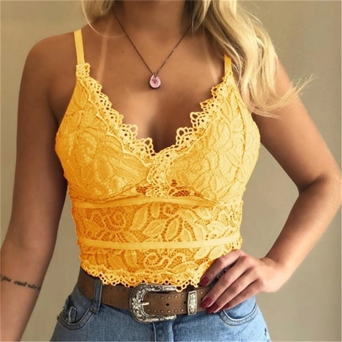 Fashion Brand Women's Lace Floral Bralette Unpadded Plunge Bustier Crop Top Adjusted Straps Party Decoration Crop Top Bra Set