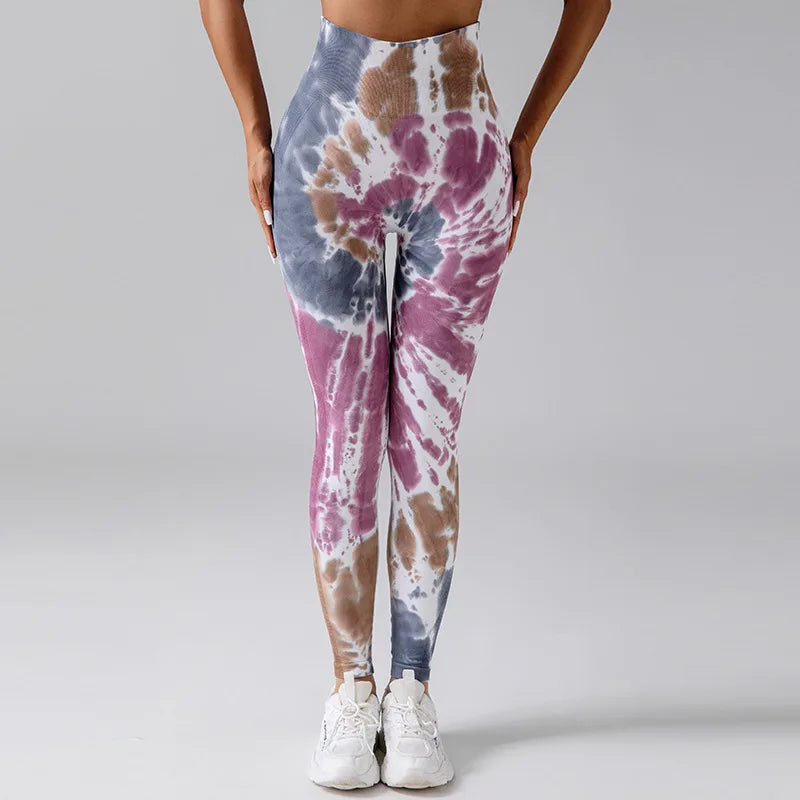Hot Wholesales High Waist Scrunch Butt Lift Workout Tie Dye Tight Yoga Pants Ruched Booty Sport Seamless Yoga Leggings for Women