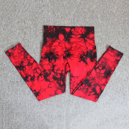 Seamless High Waist Yoga Tights Women Tie-Dye Ruched Butt Lifting Sports Leggings