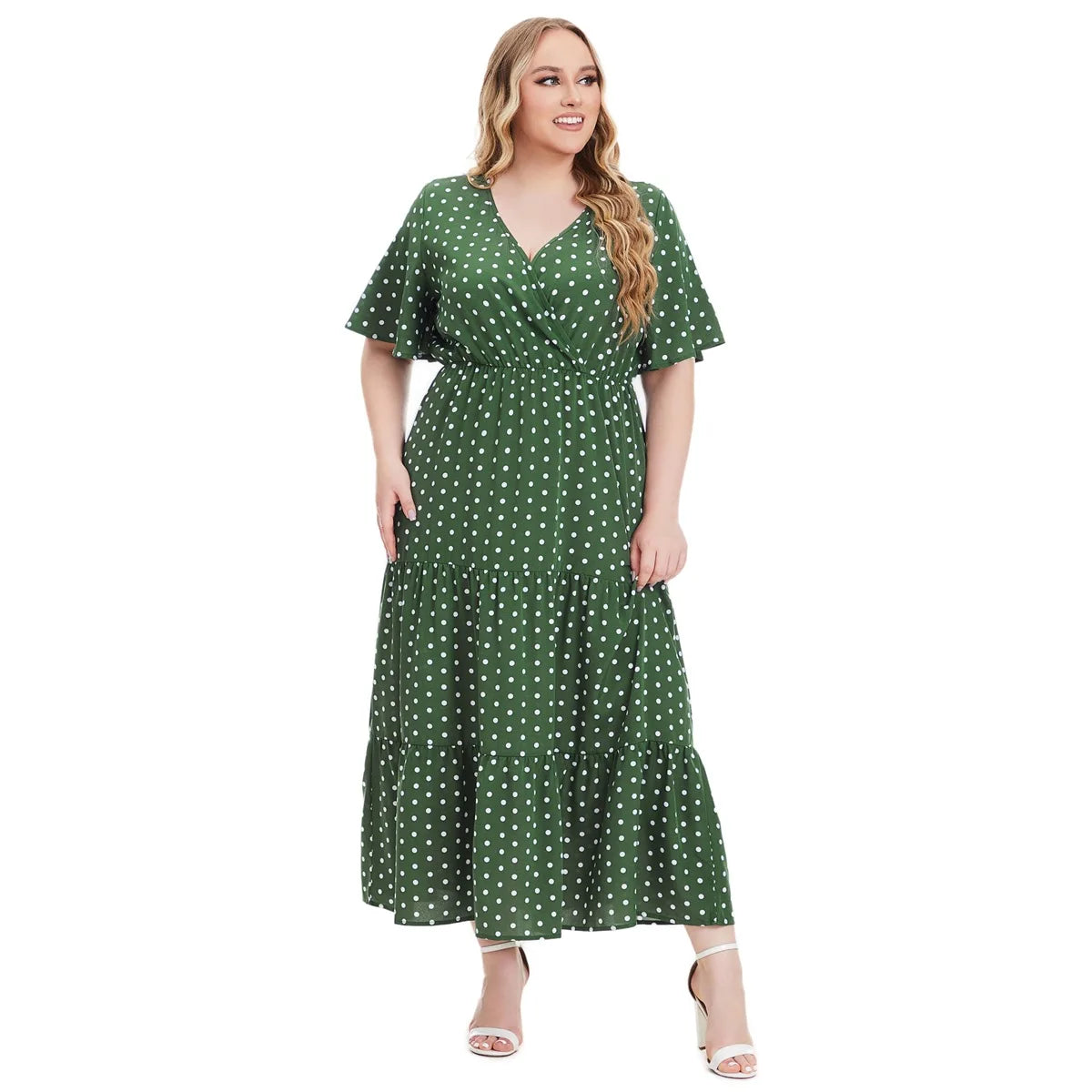New XL-5XL V Neck a Line Plus Size Women's Maxi Dresses Summer Printed Dresses